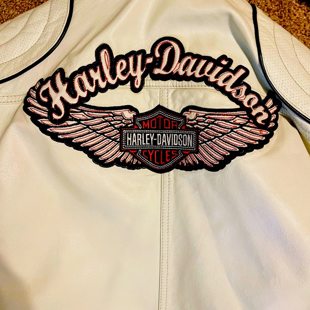 Harley Davidson white and black leather jacket